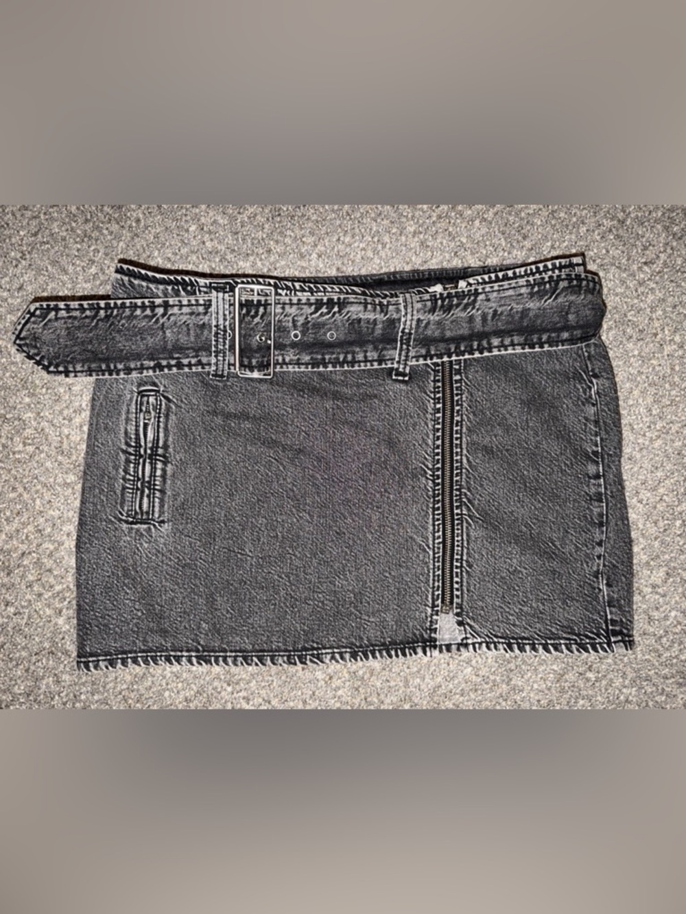 NWT Divided by H&M Womens Zip Up Belted Denim Mini Skirt Black Size 12
